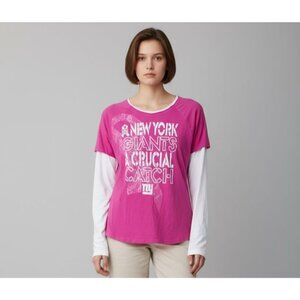 Reebok Womens Cotton Pink & White New York Giants LS Shirt Size L Breast Cancer